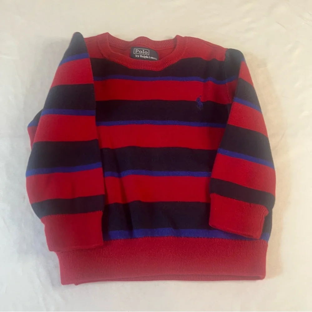 Polo Ralph Lauren Toddler Boys Sweater 3T Striped Red Navy Pony Logo Pullover